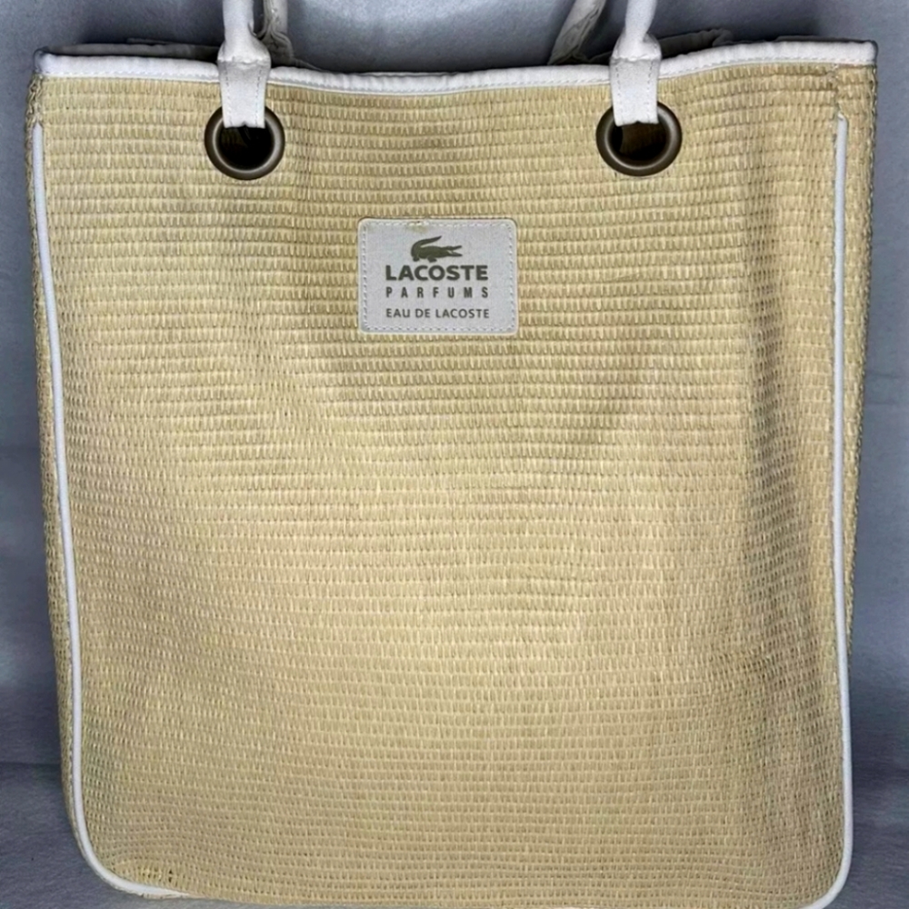 LACOSTE LARGE DESIGNER LADIES SHOULDER TOTE BEACH CREAM STRAW BAG